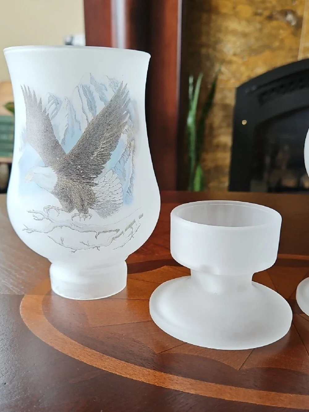 Vintage Eagle Frosted Glass Candle Lamps Set of 2 Cabin Lodge Decor Americana